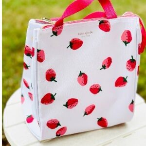 Kate Spade White Bag with Strawberry Design and Pink Handles